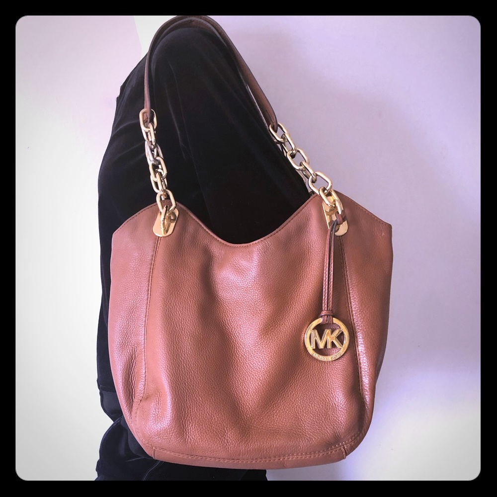 Michael Kors brown leather tote gold hardware